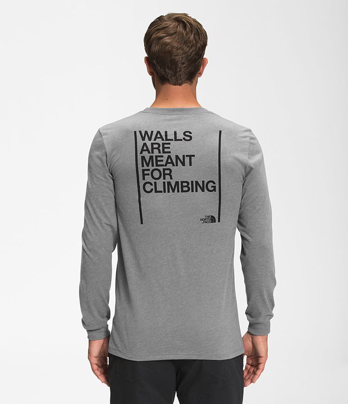 Camiseta The North Face Hombre Manga Larga Walls - Colombia KWQEUM890 - Gris